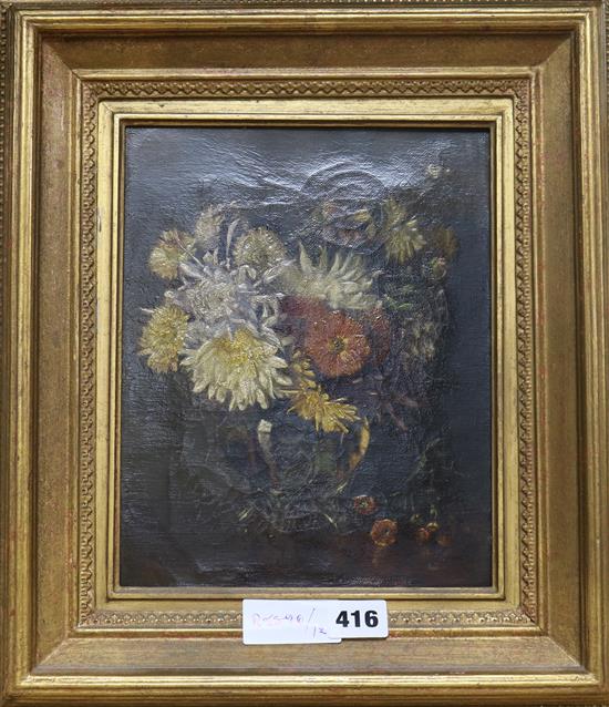 English School, oil on canvas, still life of flowers, 26 x 20cm